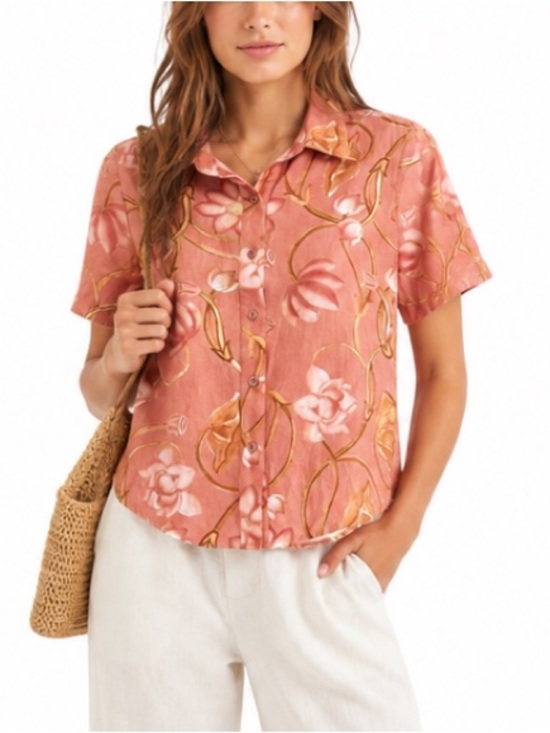 Beau & Ro Tops - BEAU & RO Hand Printed Botanical Cabana Shirt Artisan Resort Indie Boho Beach S